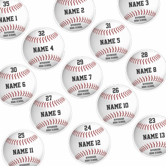 weiße Baseballs Set 13 personalisierte Spielername Aufkleber