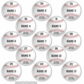 weiße Baseballs Set 13 personalisierte Spielername Aufkleber (Vorderseite)