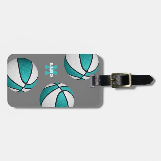 Weiße Basketballspieltasche für Mädchen Gepäckanhänger (Vorderseite horizontal)