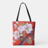 Weiße Baum-Blüten auf roter Hintergrund-Tasche Tasche (Rückseite)