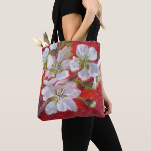 Weiße Baum-Blüten auf roter Hintergrund-Tasche Tasche