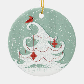 Weiße Baum-Verzierung Keramikornament