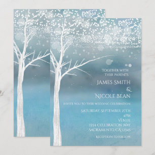Weiße Baum Winter Blau Elegante Hochzeitseinladung Einladung