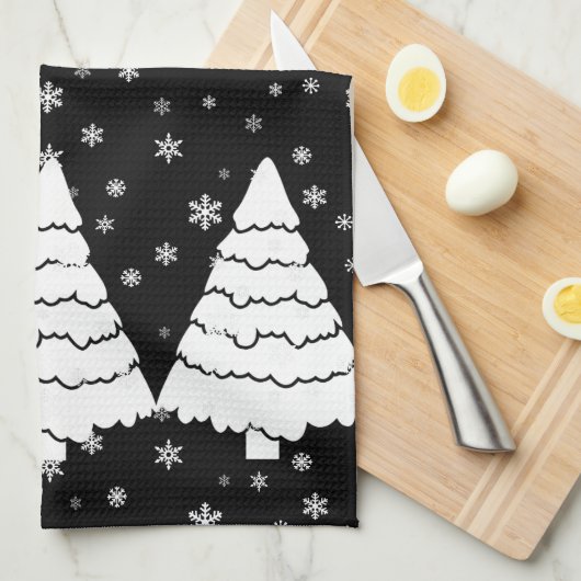 Weiße Bäume auf Schwarzem Handtuch (Viertel Falte)