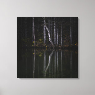Weiße Bäume reflektieren den See Leinwanddruck