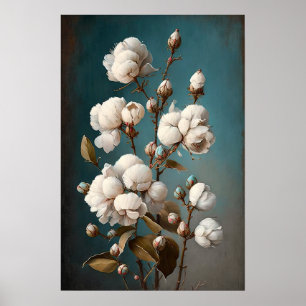 Weiße Baumwollblüten Kunstposter Poster