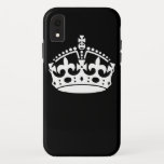 Weiße Behalten, ruhige Krone auf schwarz Case-Mate iPhone Hülle<br><div class="desc">Ein Klassiker Behalte Calm Crown auf einem massiven schwarzen Dekor. Sie können dieses Schwarz-Weiß-Design auf Wunsch mit Ihrem Text anpassen. Stickereidesigns sind in einer großen Auswahl beliebter Farboptionen erhältlich. Verwenden Sie den Link "Diesen Designer Gefragt",  um uns mit Ihren speziellen Designanfragen oder für Hilfe bei Ihren Anpassungsbedürfnissen zu kontaktieren.</div>