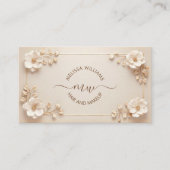 Weiße Beige 3D Blumen Initialen Visitenkarte (Vorderseite)