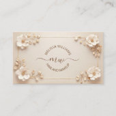 Weiße Beige 3D Blumen Initialen Visitenkarte (Vorderseite)