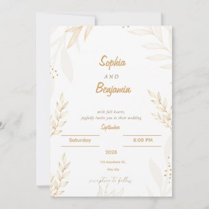 Weiße Beige Elegante Blumenzitterung Einladung