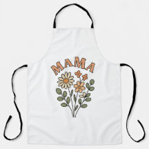 Weiße Bib-MAMA-Schürze mit retro Blumenstrauß