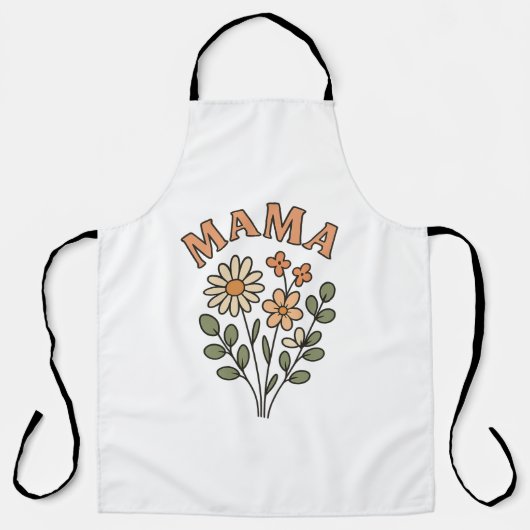 Weiße Bib-MAMA-Schürze mit retro Blumenstrauß Schürze (Vorderseite)