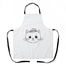 Weiße Bib-Schürze mit süßer Cartoon-Katze 