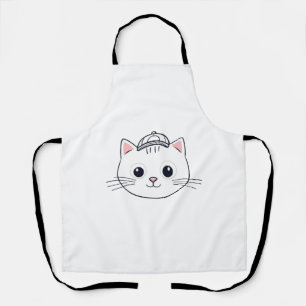Weiße Bib-Schürze mit süßer Cartoon-Katze Schürze