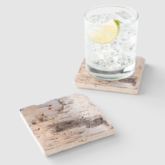 Weiße Birch Tree Bark Steinuntersetzer (Seitenansicht)