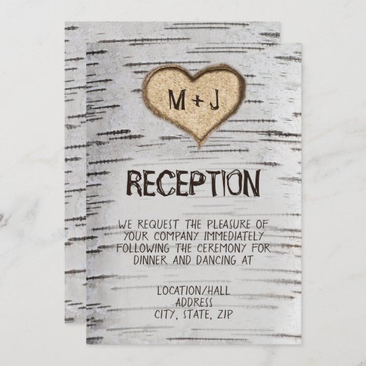 Weiße Birke Baum rustikale Land Hochzeit Empfang Einladung (Vorne/Hinten)