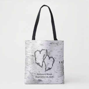 Weiße Birke Zwei Herzen Personalisierte Hochzeit Tasche