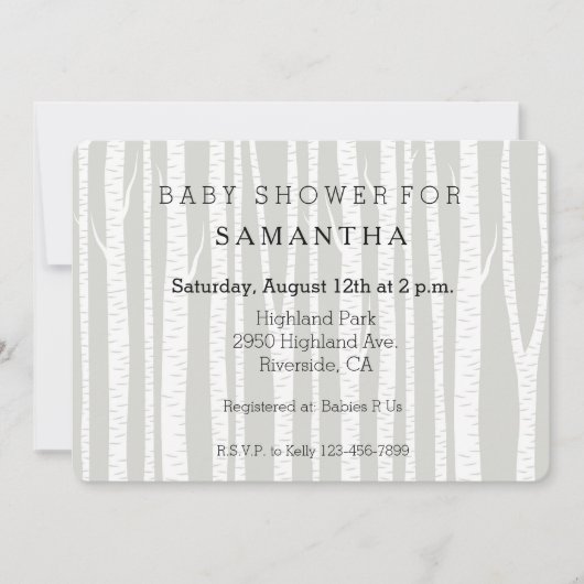 Weiße Birken-Baum-Babyparty Einladung (Vorderseite)