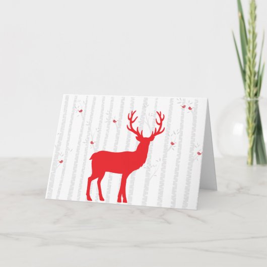 Weiße Birken-Baum-Waldgruß-Karte mit rotem Dee Karte (Vorderseite)