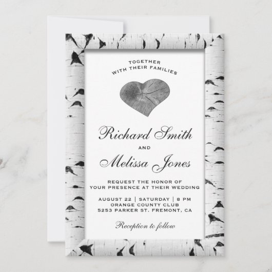 Weiße Birken-Baumrinde-hölzerne Einladung (Vorderseite)