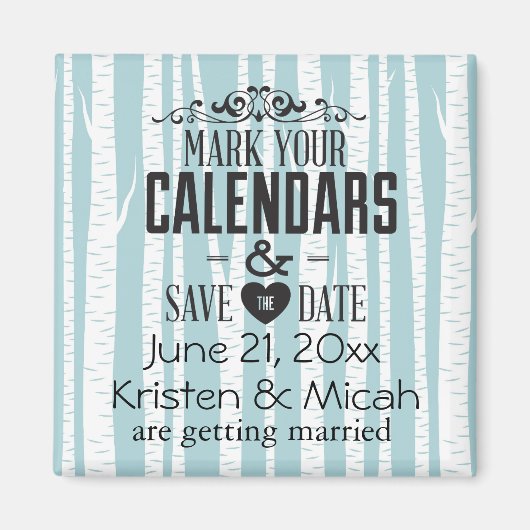 Weiße Birken Save the Date Magnet (Vorne)