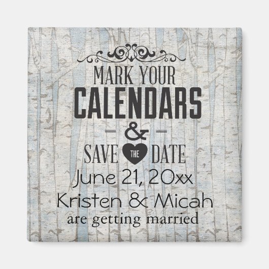 Weiße Birken Save the Date Magnet (Vorne)