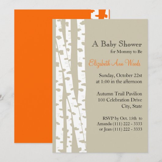 Weiße Birkenbaum/Babydusche Einladung (Vorne/Hinten)