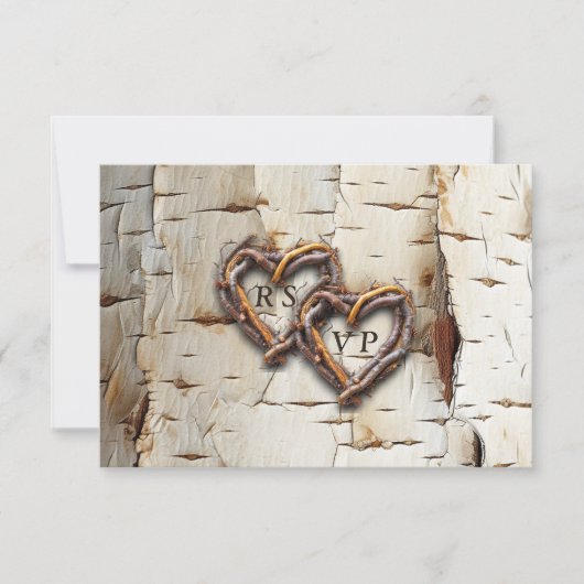 Weiße Birkenbaum Twig Herzrahmen RSVP Karte (Vorderseite)