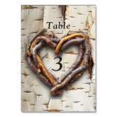 Weiße Birkenbaum Twig Herzrahmen Tischnummer (Rückseite)