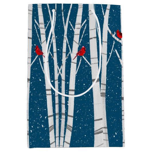 Weiße Birkenbäume in Schneeflocken Mittlere Geschenktüte (Vorderseite)