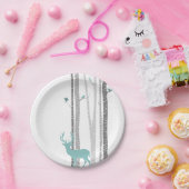 Weiße Birkenbäume mit Hirsch und Vögeln Pappteller (Party)