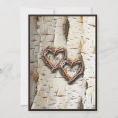 Weiße Birkenbaume Rustikale tragende Herzen Einladung (Vorderseite)