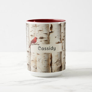 Weiße Birkenbäume schöne Kardinalvogel Tasse
