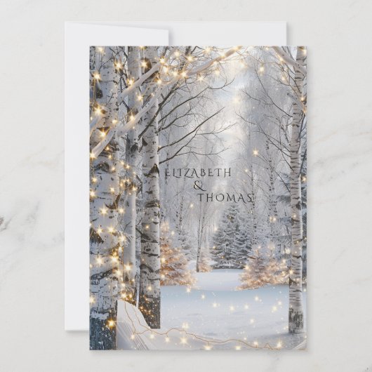 Weiße Birkenbäume zum Hochzeitsschnee Hübsche Lich Einladung (Vorderseite)