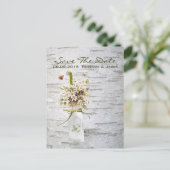 Weiße Birkenhochzeit in rustikaler Wildblume Ankündigungspostkarte (Stehend Vorderseite)