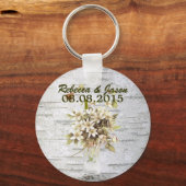 Weiße Birkenhochzeit in rustikaler Wildblume Schlüsselanhänger (Vorderseite)