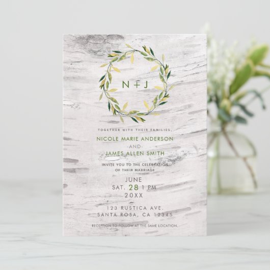 Weiße Birkenholz-Rustikale Kreidezeit Einladung (Stehend Vorderseite)