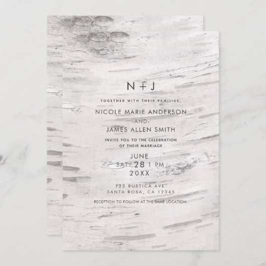 Weiße Birkenwälder Rustikale Hochzeit im Stallgebä Einladung (Vorne/Hinten)