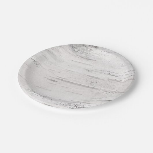 Weiße Birkenwälder Rustikale Hochzeit Pappteller (Schrägansicht)