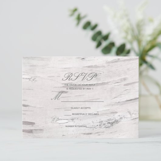 Weiße Birkenwälder Rustikale UAWG RSVP Karte (Stehend Vorderseite)
