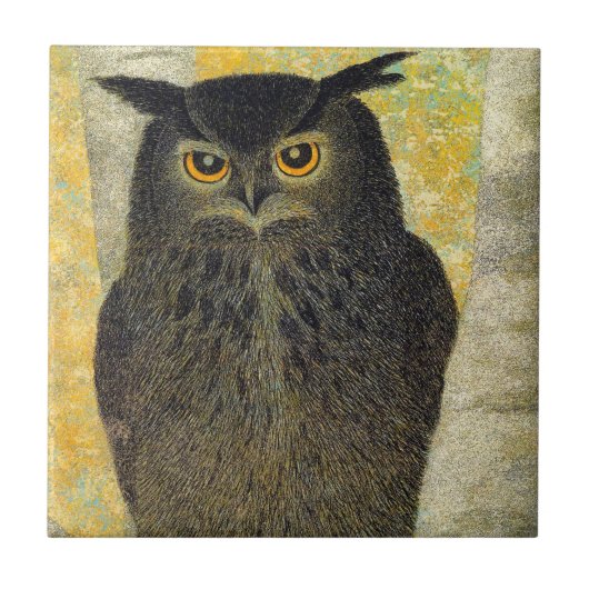 Weiße Birne und Horned Owl Katsuda Yukio Vogelkuns Fliese (Vorderseite)