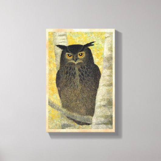 Weiße Birne und Horned Owl Katsuda Yukio Vogelkuns Leinwanddruck (Vorderseite)