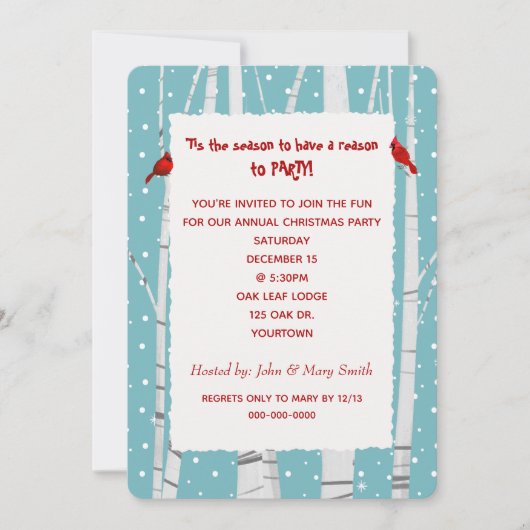 Weiße Birne und Schneeflocken Weihnachten Kardinal Einladung (Vorderseite)