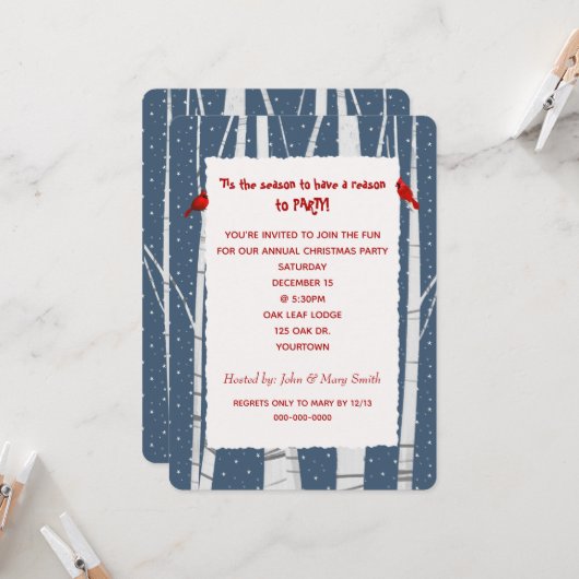 Weiße Birne und Schneeflocken Weihnachten Kardinal Einladung (Vorderseite/Rückseite Beispiel)