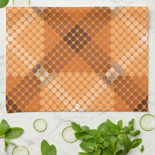 Weiße bis braune Kreise auf orangefarbenen, quadra Geschirrtuch (Gefaltet)