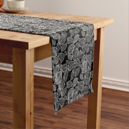 Weiße Blätter auf BlackTable Runner Mittelgroßer Tischläufer