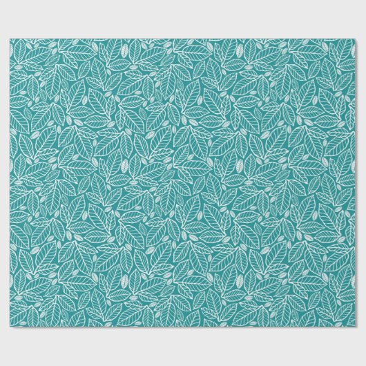 Weiße Blätter auf hellblauem Hintergrund Geschenkpapier (Flach)