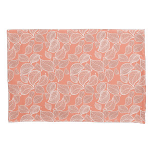 Weiße Blätter auf Orange Pillowcase Kissenbezug