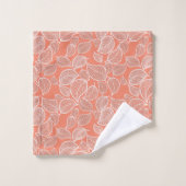 Weiße Blätter auf orangefarbenem Handtuch Badhandtuch Set (Waschlappen)