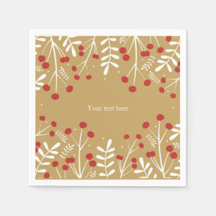 Weiße Blätter & Beeren Gold Feiertag Weihnachten Serviette